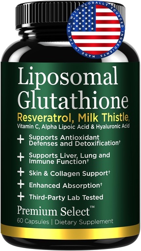 [BRSRGYIQCEOQEHTB] Liposomal Glutathione Capsules with Resveratrol & Milk Thistle Supplement for Men and Women - L-Glutathione - 60 Capsules, Third Party Tested, Made in USA