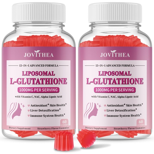 [BRSRGFIOCIGQO3LU] 2 Pack Liposomal Glutathione Gummies 1000mg, High Absorption Glutathione Supplement with Vitamin C, Milk Thistle for Skin Health, Liver Detox & Immune, Vegan, Sugar Free, Strawberry Flavor, 120 Count