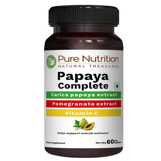 [BRSWKG32OF4WMEL2] Pure Nutrition Papaya Complete - 60 Veg Capsules (Supports Platelet Immunity & Digestion) Each Capsule Contains 500mg Carica Papaya Fruit and Leaf Extract. Non-GMO | Gluten-Free