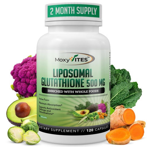 [BRSROZQDAUMQ4C3L] Liposomal Glutathione Supplement 500mg - Pure L Glutathione (GSH) Reduced - Active Form, Made with Organic Whole Food, Non GMO Phospholipid Complex - Antioxidant - 120 Count