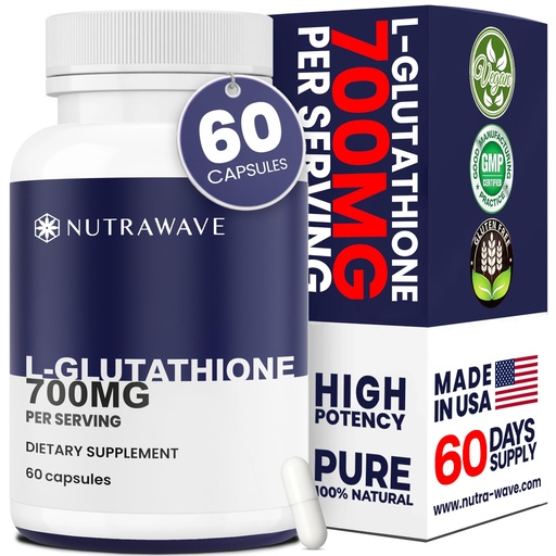 [BRSRAZ35CUORUEY7] Nutra Wave L-Glutathione Reduced 700mg – Pure Glutathione Supplement for Skin Brightening, Whitening & Immune Support – Master Antioxidant Capsules for Women & Men – Non-GMO, Vegan – 60 Capsules