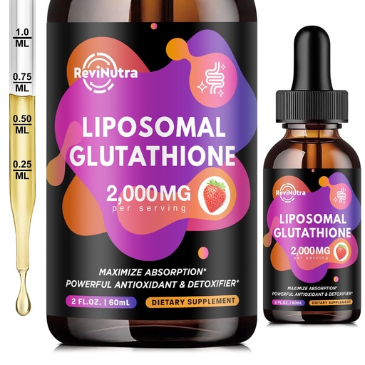 [BRSRACD3O4NAOAI2] Liposomal Glutathione Supplement - 2000mg Glutathione Liquid Drops with Vitamin C, Curcumin & Trans-Resveratrol - Powerful Antioxidant for Immune, Skin Health & Liver Detox - Strawberry