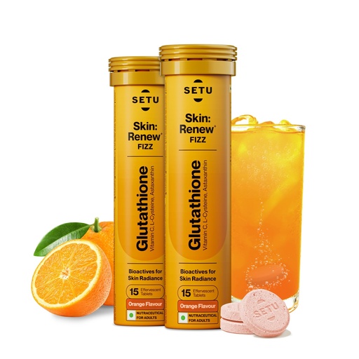 [BRSWGAIKOF6REHT3] Setu Skin Renew Glutathione Tablets for Glowing Skin | 30 Effervescent Tablets with 500mg L-Glutathione & Vitamin C | Sugar-free Antioxidant & Skin Glow Supplement for Clear Skin | Orange (Pack of 2)