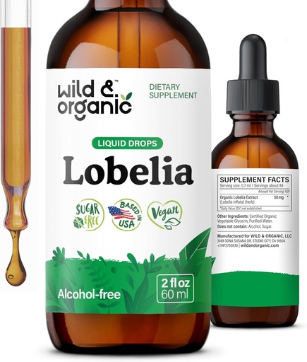 [BRSROY3QB4OQI33D] Wild & Organic Lobelia Tincture - Herbal Lung Cleanse and Detox - Liquid Lobelia Extract Supplement - Vegan, Sugar & Alcohol-Free Herb Drops - 2 fl oz