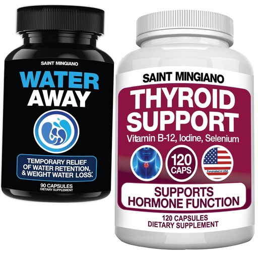 [BRSREGA2AUJQ2C3B] 120 Thyroid Support Supplement with Iodine Capsules - with - 90 Water Away Diuretic Water Pills