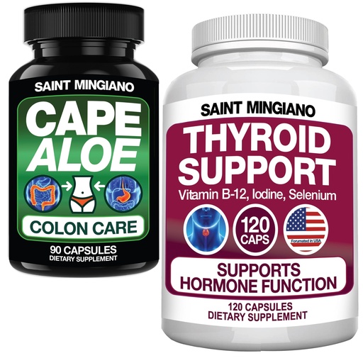 [BRSREGA2A4GQMFI7] Thyroid Support Supplement with Iodine120 Capsules - with - Aloe Vera Capsules - Colon Cleanse, Detox & Flush 90 Capsules
