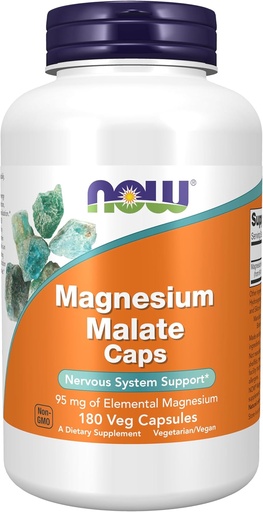 [BRSWYYATBZ6AEGTU] AHORA Alimentos Suplementos, Magnesium Malate Caps con 95 mg de Magnesio Elemental, Nervous System Support*, 180 Veg Capsules