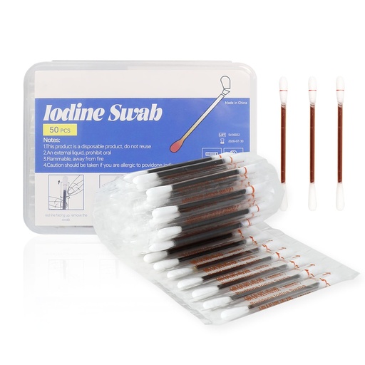 [BRSREYD5OIMBOALZ] 50 Pack Iodine Swabs with Povidone Iodine Solution | Portable First Aid for Cuts, Scrapes & Burns | PP Case Included,Home Emergency, Camping, Sports Injury Care