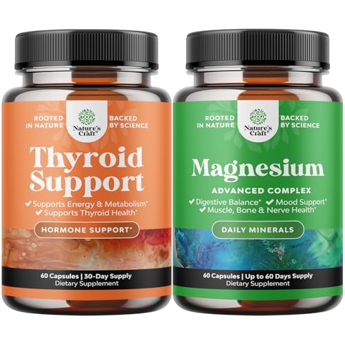 [BRSW2HYDBUBW2HLJ] Bundle of Herbal Thyroid Support Complex and High Absorption Magnesium Complex - Mood Enhancer Energy Supplement for Thyroid Health - with Magnesium Oxide for Sleep Stomach Digestion and Mood Support