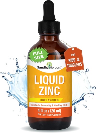 [BRSRAYYNDNYBUHLA] SANDHUHERBALS Zinc líquido para niños, niños pequeños y bebés TENIDO 4 Fl Oz Botella de vidrio grande Silencioso Ionic Zinc Suplementos Sulphate Drops ANTE Immune Support TEN Easy to Take, Water Soluble TENEDIDO