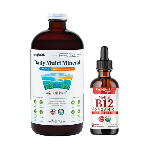 [BRSRABDRBMNAMCTO] LIQUIDHEALTH Daily Multi Mineral Liquid Supplement & Organic Methyl B12 5000mcg Vitamin Drops with Tart Cherry Juice for Immune Support, Natural Energy Boost, Improved Focus, Cellular Health