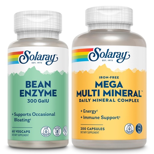 [BRSREED4BZYROYAZ] SOLARAY Bean Enzyme and Mega Multi Mineral - Digestive Enzymes for Women and Men Support Occasional Bloating - Iron Free Mineral Supplement w/Trace Minerals, Electrolytes, Magnesium, Zinc, 60/50 Serv