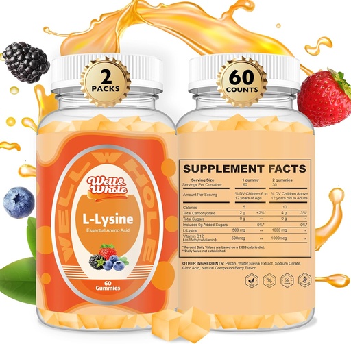 [BRSRAFIPDF7BMFLX] L-Lysine Gummies 1000mg - L-Lysine Supplements for Kids and Adults - Lip and Cold Sore* Support for Women - Chewable Lysine Gummies with Vitamin B12 - Vegan, Non GMO, Gluten-Free, 120 Counts