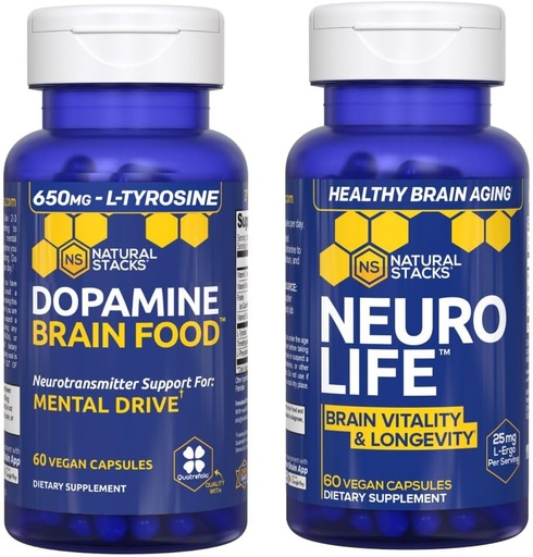 [BRSRAED6DEIGKEQZ] NATURAL STACKS NeuroLife + Dopamine Brain Food Bundle - Supports Mental Drive & Brain Longevity* - 120 Total Capsules