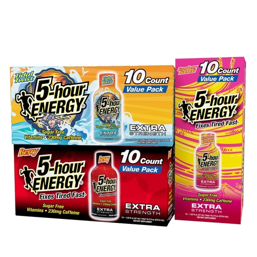 [BRSREYI7AF5GKG33] 5-Hour Energy Extra Strength Shots Variety Pack, 30 Count (1.93 fl oz) - Extra Strength Berry, Tidal Twist, Strawberry Banana Flavors