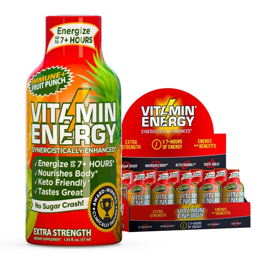 [BRSREZT7OAPB6CY6] Vitamin Energy Immune+ Extra Strength Energy Shot Fruit Punch 10 Pack, 260mg Natural Caffeine, B-Vitamins, Citicoline, Green Tea, Immunity & Focus Support, Zero Sugar, Gluten-Free 1.93 fl oz