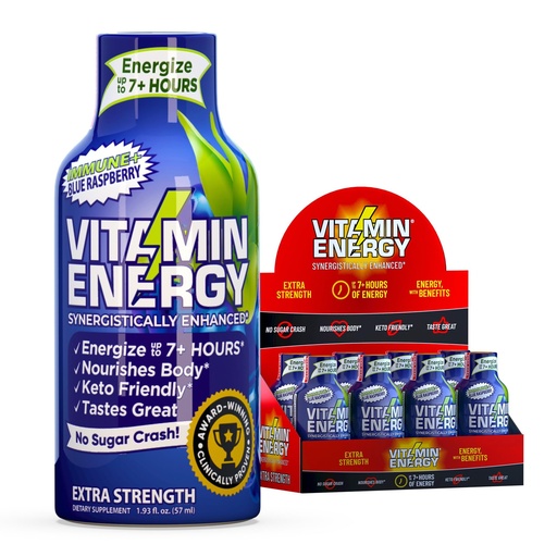 [BRSREYIHB4GWMD3Z] Vitamin Energy Immune+ Extra Strength Energy Shot Blue Raspberry 8 Pack, 260mg Natural Caffeine, B-Vitamins, Citicoline, Green Tea, Immunity & Focus Support, Zero Sugar, Gluten-Free 1.93 fl oz