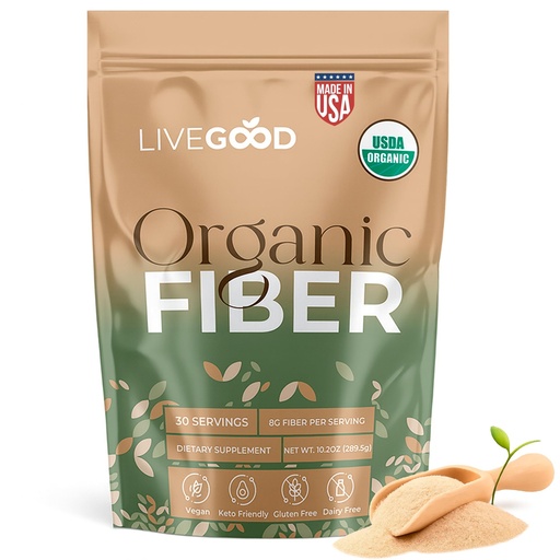 [BRSREAYYAQHWOHL3] LIVEGOOD Organic Fiber Powder with Agave Inulin, Psyllium Husk, Pea Fiber, 10 Plant-Based Sources for Digestion Detox, Gut Support and Daily Wellness, Organic Fiber Supplement (30 Servings)