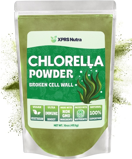 [BRSW2EDYOUMRU3D5] XPRS Nutra Chlorella Powder - Broken Cell Wall Chlorophyll Powder for Immunity - Vegan Friendly Chlorella for Complete Protein (16 Ounce)