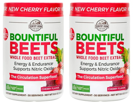[BRSROGANCENAIE3O] Country Farms Bountiful Beets Powder, Wholefood Beet Extract Superfood, Natural Nitric Oxide Booster, Helps Support Healthy Circulation and Promote Energy, Natural Pump, Cherry Flavor, 60 Servings