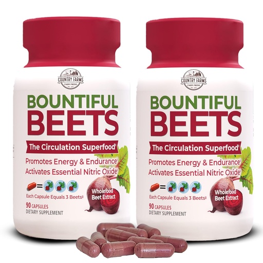 [BRSROGD2PICBEA33] Country Farms Bountiful Beets Root Capsules, Wholefood Beet Extract Superfood, Natural Nitric Oxide Booster, Supports Natural Energy, Circulation and Immune Support, 180 Count, 2 Pack