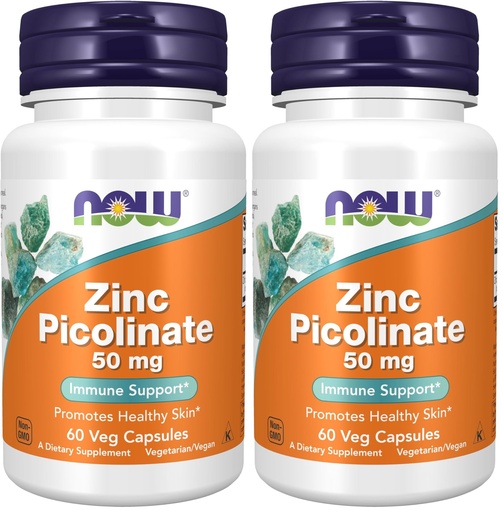 [BRSROGAEA4MAMA3V] NOW Supplements, Zinc Picolinate 50 mg, Supports Enzyme Functions*, Immune Support*, 60 Veg Capsules (Pack of 2)