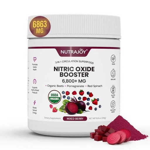 [BRSRGYALDMBBMCIY] Organic Beet Root Powder, Nitric Oxide Superfood Supplemen for Energy Support, Nitric Oxide Booster, Vegan, Mixed Berry Flavor - 8.8 oz, 30 Servings