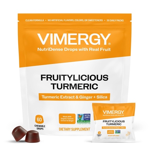 [BRSRGFAKOINGEA35] Vimergy NutriDense Fruitylicious Turmeric + Ginger Chewables (300mg Turmeric Extract, 22mg Silica, 10mg Ginger per Serving) Vegan, No Artificial Sweeteners, Mobility Support, 30 Servings (60 Count)