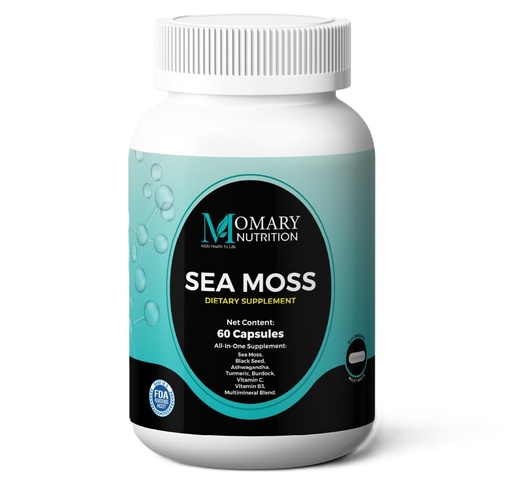 [BRSRAAQRCQORMF3V] Sea Moss, Black Seed, Ashwagandha, Turmeric, Burdock, Vitamin C, Vitamin B3, Multimineral Blend, All-in-One Supplement for Men and Women, Vegan, Gluten Free, Non-GMO, 60 Capsules