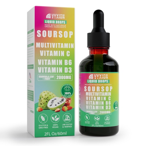 [BRSREZQ3OR7RGADU] Vyxion Soursop Bitters Liquid, Soursop Multivitamin Drops - 2000mg 10:1 Extract from Fruit & Leaf, Vitamin B6, C, D3, Graviola Liquid Drops | Vegan, Non-GMO | 2 Fl Oz