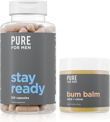[BRSW2HARAQHQO3Y4] Pure for Men Stay Ready Fiber Supplement (120 Count) + Bum Balm Raw Lotion for Men
