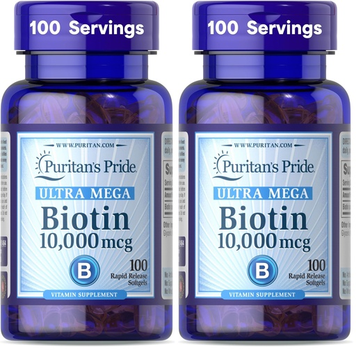 [BRSRAY35DMNBYC3B] Puritan's Pride Biotin 10000 Mcg, Helps Promote Skin, Hair and Nail Health, Softgels 100 Count (Pack of 2)