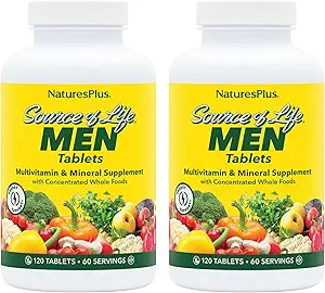 [BRSWYBLRC4CWGHLJ] NaturesPlus Source of Life Men - 120 Tablets, Pack of 2 - Iron-Free Multi-Vitamin & Mineral Supplement - with Saw Palmetto, Lycopene & Lutein - Gluten Free, Vegetarian - 120 Total Servings