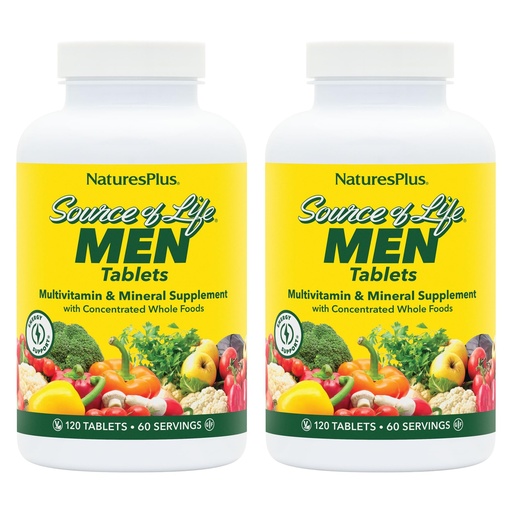 [BRSWYBLRC4CWGHLJ] NaturesPlus Source of Life Men - 120 Tablets, Pack of 2 - Iron-Free Multivitamin & Mineral Supplement - with Saw Palmetto, Lycopene & Rhodiola - Gluten Free, Vegetarian - 120 Total Servings