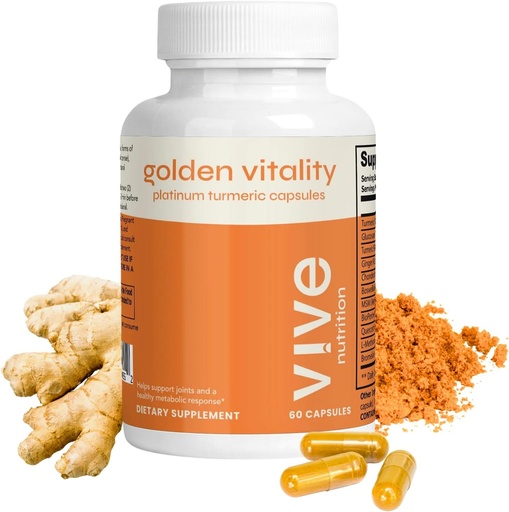 [BRSRAFD2OEMGYHLO] Golden Vitality Turmeric Curcumin Capsules - Platinum Blend with 95% Curcuminoids, Glucosamine, Chondroitin, MSM & BioPerine - Joint & Bone Support - 60 Count, 30 Days Supply