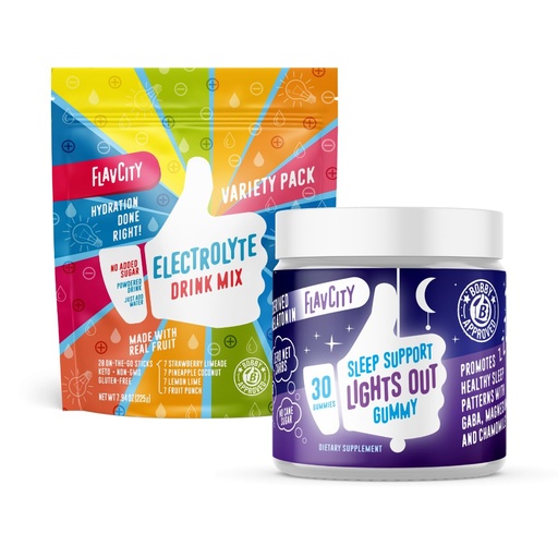 [BRSREEA5OAHWEGYV] FlavCity Hydrate & Rest Bundle with Electrolytes Powder Packets & Sleep Gummies for Adults - 28 Hydration Packets with Real Fruit & Unrefined Sea Salt - Melatonin & Plant-Based GABA Chewables