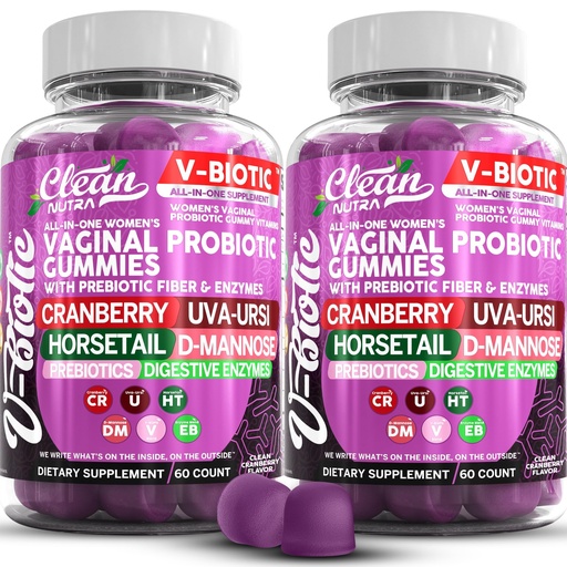 [BRSRAFAECB6B6ETJ] Clean Nutra Vbiotic Gummies, Cranberry, Horsetail, D-Mannose, UVA-Ursi, Probiotic Blend, Enzyme Blend, 60 Count (2)