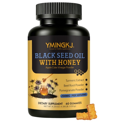 [BRSRGZI2BZ5QM3D7] Black Cumin Seed Oil Gummies with Biotin & ACV, Vitamin C, Turmeric & Honey - Supports Immune System, Radiant Skin & Digestive Wellness - Vegan, Pectin-Based - 60 Gummies (30-Day Supply)