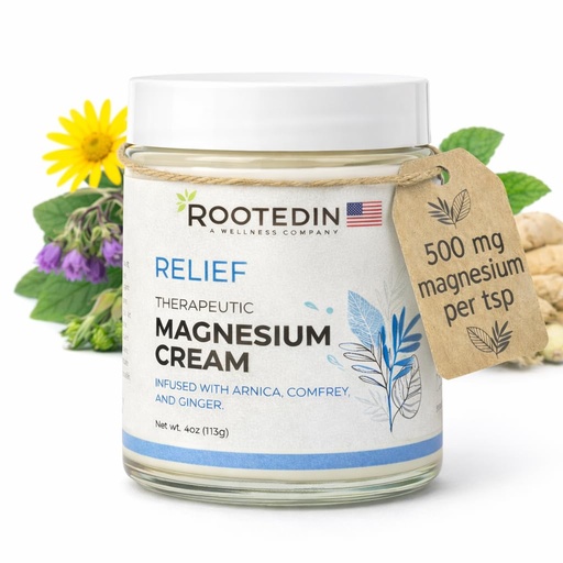 [BRSRAAL7OINQ2HIU] Rooted In Relief Magnesium Cream – 500mg Magnesium Chloride per Teaspoon – Enriched with Arnica, Comfrey & Botanical Blend – Targeted Muscle Support & Topical Relaxation – 4 oz Glass Jar
