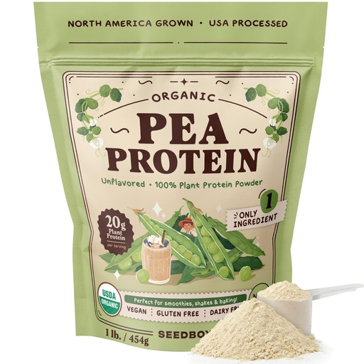 [BRSRGYLQAANQMCLH] Seedboy Organic Pea Protein Powder Unflavored, 1 lb, 20g Plant-Based Protein, USA Processed & USA/Canada Grown, Vegan, Dairy-Free, Soy-Free, Gluten-Free, Glyphosate-Free, Unsweetened