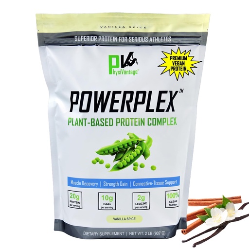 [BRSRMEALBUJQOAI4] PhysiVantage POWERPLEX Vegan Protein Powder, Collagen Alternative - Organic Plant-Based Pea & Rice Protein, Dairy-Free, Non-GMO, Supports Muscle & Joint Recovery, Monk Fruit Sweetened 2 lb (Vanilla)