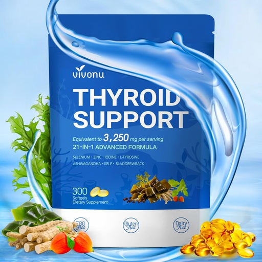 [BRSREAA2PIDRYALP] VivoNu Thyroid Support Supplement with Iodine, B12,Folate, Zinc, Selenium, Ashwagandha, Non-GMO, Vegetarian, 100 Day Supply