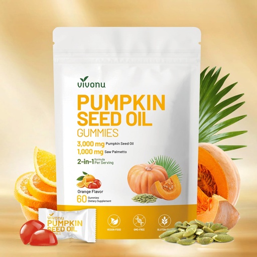 [BRSREBT6CV4BMHIZ] Organic Pumpkin Seed Oil Gummies,Cold Pressed Pumpkin Seed Oil with Saw Palmetto Gummies,for Prostate Health,BPH Support,Hair & Bladder Control - Non-GMO,Sugar-Free