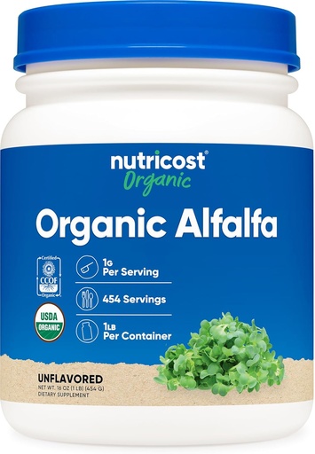 [BRSWGAY3OJ5QMA3H] Nutricost Organic Alfalfa milteliai 1LB - USDA Sertifikuotas 100% Ekologiškas, Vegetariškas, Non- GMO, Gluten Free