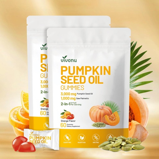 [BRSREBAEOQHAKCLF] VivoNu Organic Pumpkin Seed Oil Gummies,Cold Pressed Pumpkin Seed Oil with Saw Palmetto Gummies,for Prostate Health,BPH Support,Hair & Bladder Control - Non-GMO,Sugar-Free