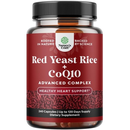 [BRSRMZL4B5YQ223U] Red Yeast Rice with CoQ10 Supplement - Advanced Healthy Heart & Healthy Cholesterol Levels Formula for Men & Women - Red Yeast Rice Capsules with 1200mg per Serving and CoQ10-240 Count