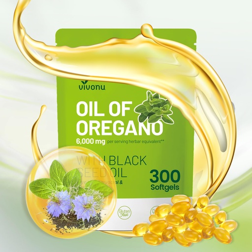 [BRSRAGT5BYMR42AZ] VivoNu Oil of Oregano with Black Seed Oil, Balanced Oil of Oregano Capsules, Organic OreganoOil Softgels,Carvacrol,Thymoquinone, Non-GMO