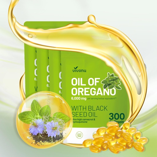 [BRSRAGD6OUMREFIU] VivoNu Oil of Oregano with Black Seed Oil, Balanced Oil of Oregano Capsules, Organic OreganoOil Softgels,Carvacrol,Thymoquinone, Non-GMO