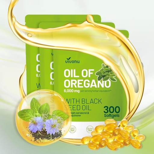 [BRSRGYA3B4HAI2T7] VivoNu Oil of Oregano with Black Seed Oil, Balanced Oil of Oregano Capsules, Organic OreganoOil Softgels,Carvacrol,Thymoquinone