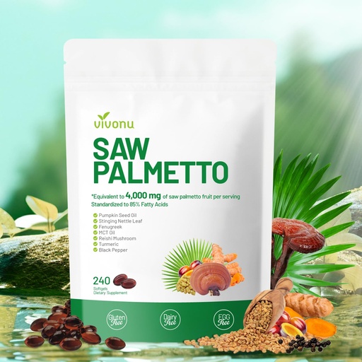 [BRSREGIOBAGQACYZ] VivoNu Saw Palmetto Softgels Extract 8 in 1, Pumpkin Seed Oil,Supports Prostate Health, Relieves Urination Issues, Supports Hair Growth, DHT Blocker 240 Capsules